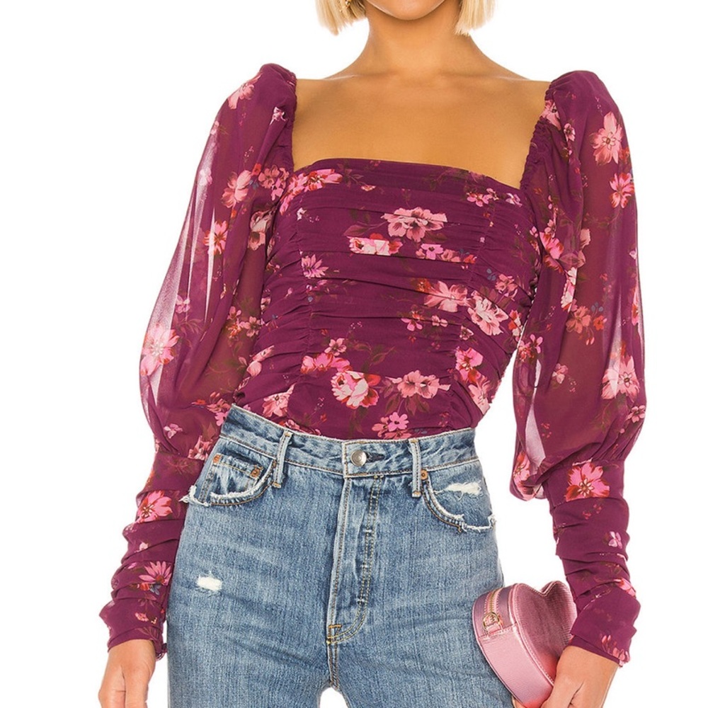 LPA Marta Top Purple Floral Puff Sleeve